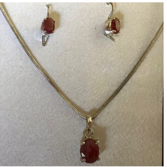 STERLING SILVER 925 RUBY NECKLACE/EARRINGS SET​